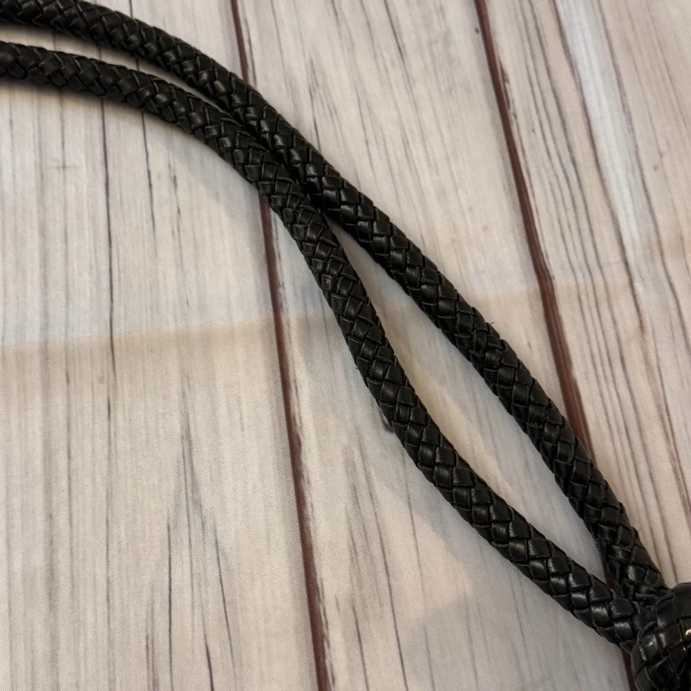 Ralph Lauren Black‎ Leather Braided Strap Hobo Shoulder Bag Whipstitch Rings